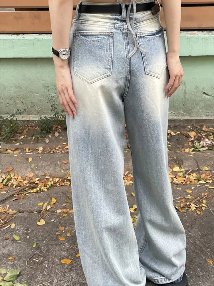 Blue Baggy Women Kpop Y2K Vintage Distressed Streetwear Oversize Wide Leg Pant