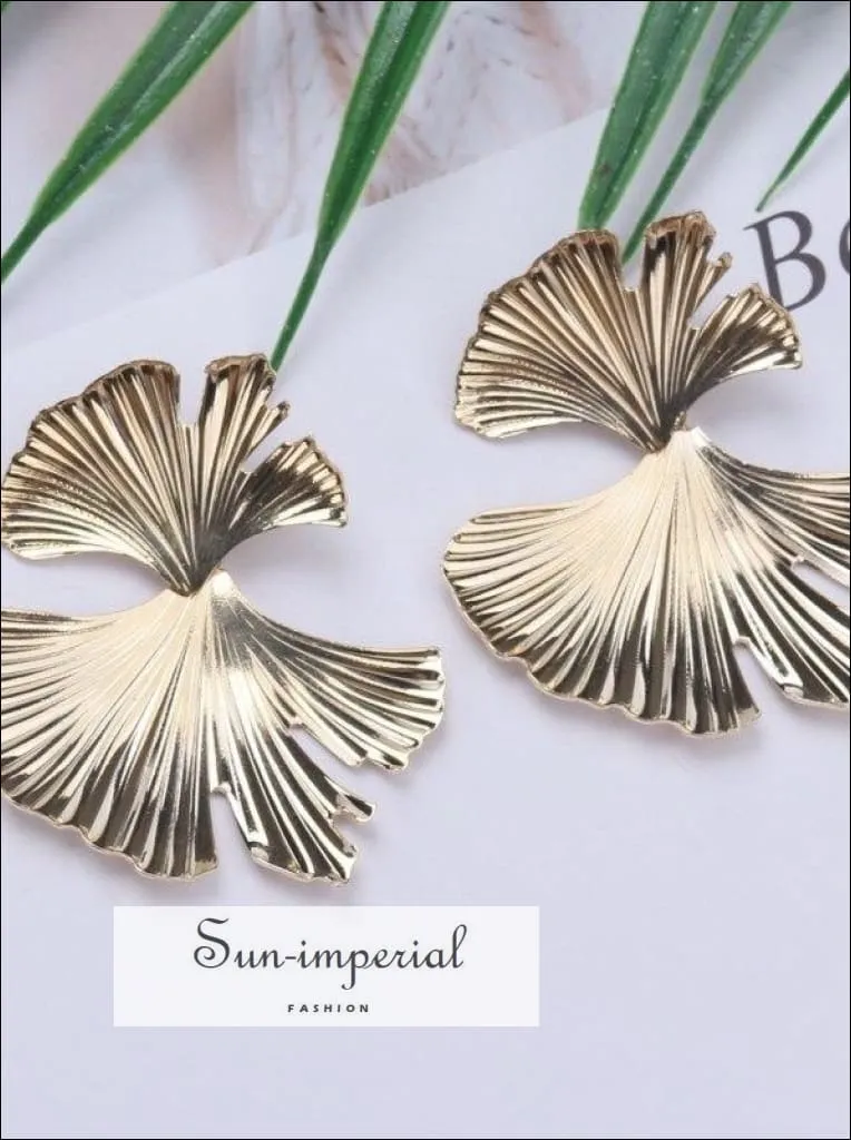 Bohemian Geometric Gold Color Leaf Shape Drop Earrings for Women Statement Earring