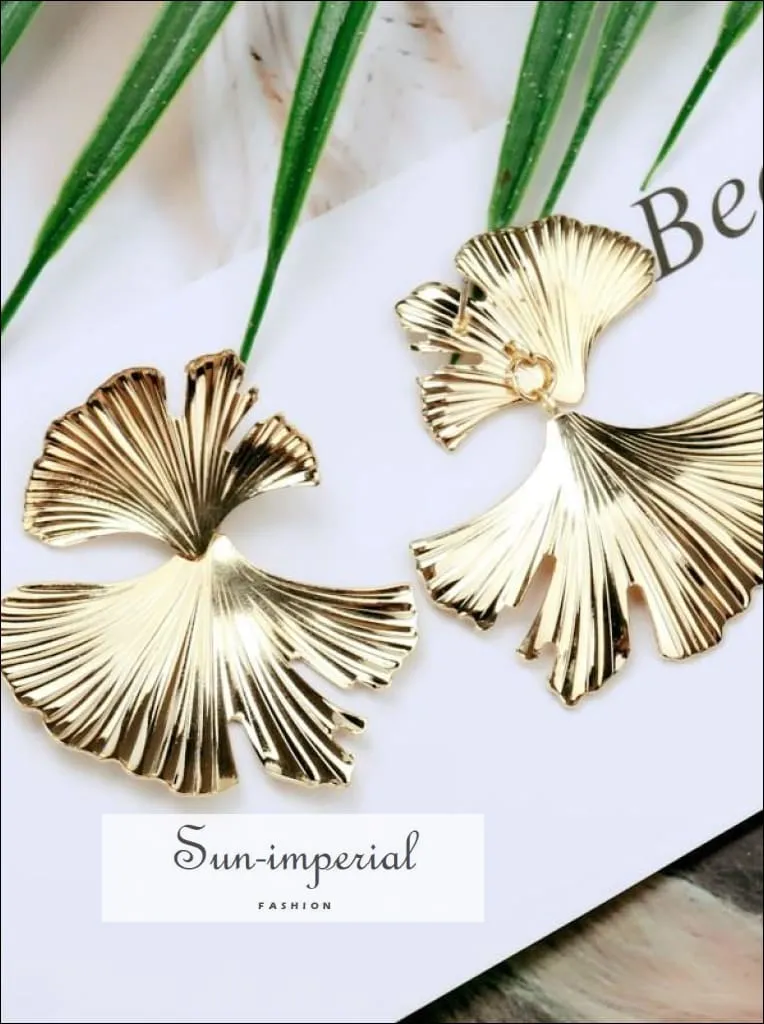 Bohemian Geometric Gold Color Leaf Shape Drop Earrings for Women Statement Earring