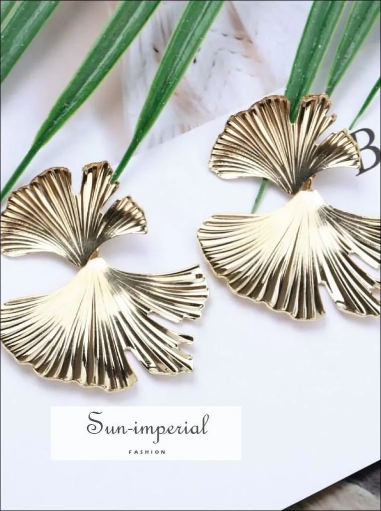 Bohemian Geometric Gold Color Leaf Shape Drop Earrings for Women Statement Earring