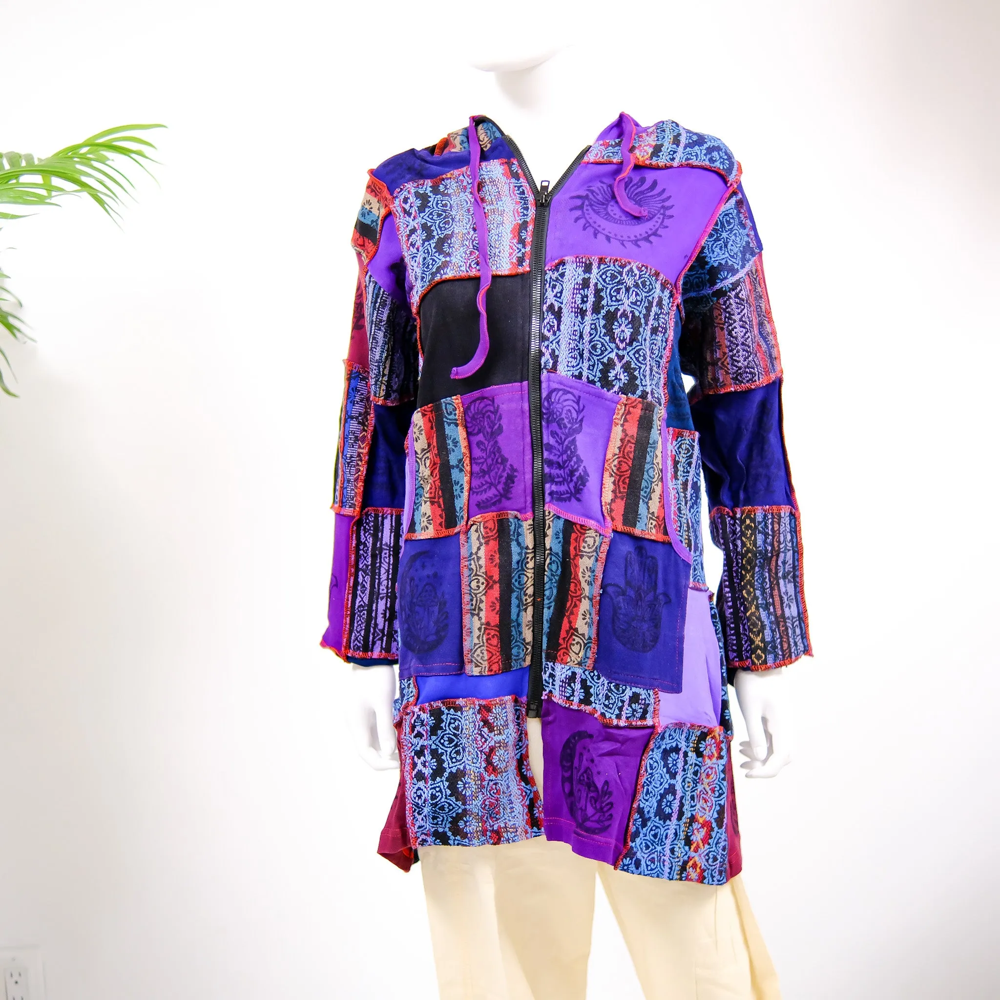 Bohemian Style Patchwork Hooded Long Jacket