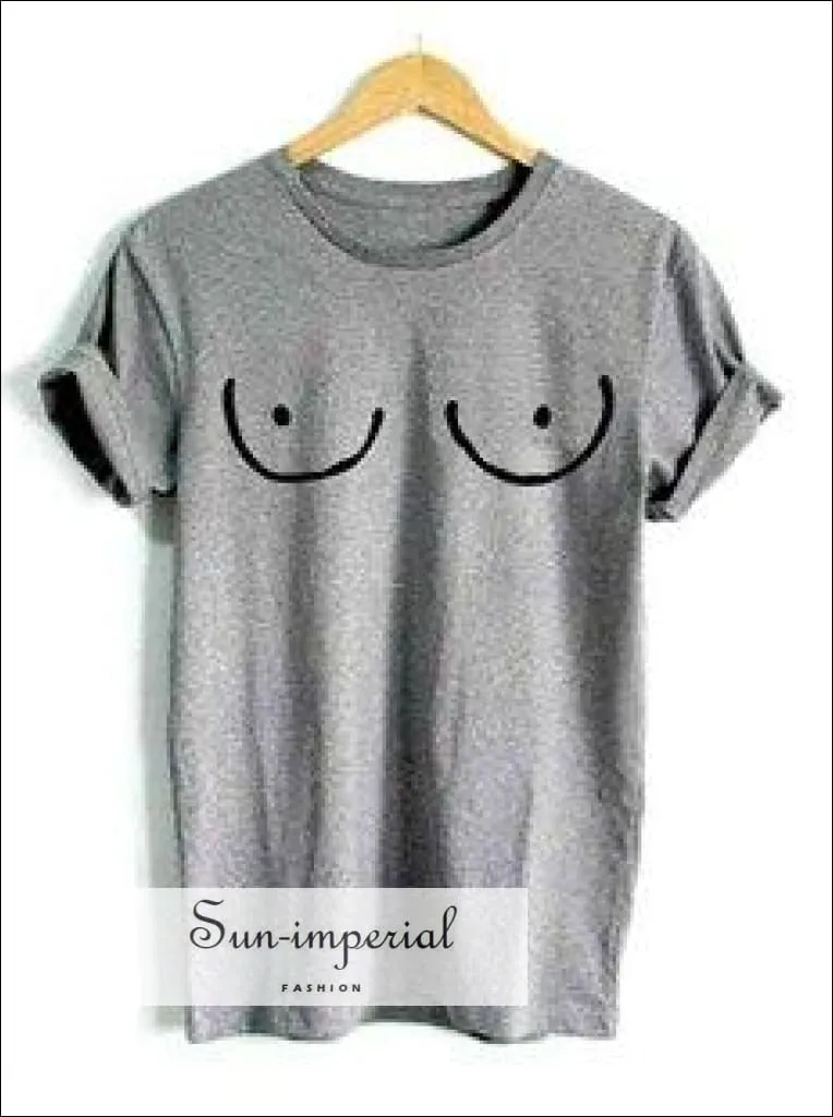 Boobs Tee Grey Women T Shirt Basic Short Sleeve