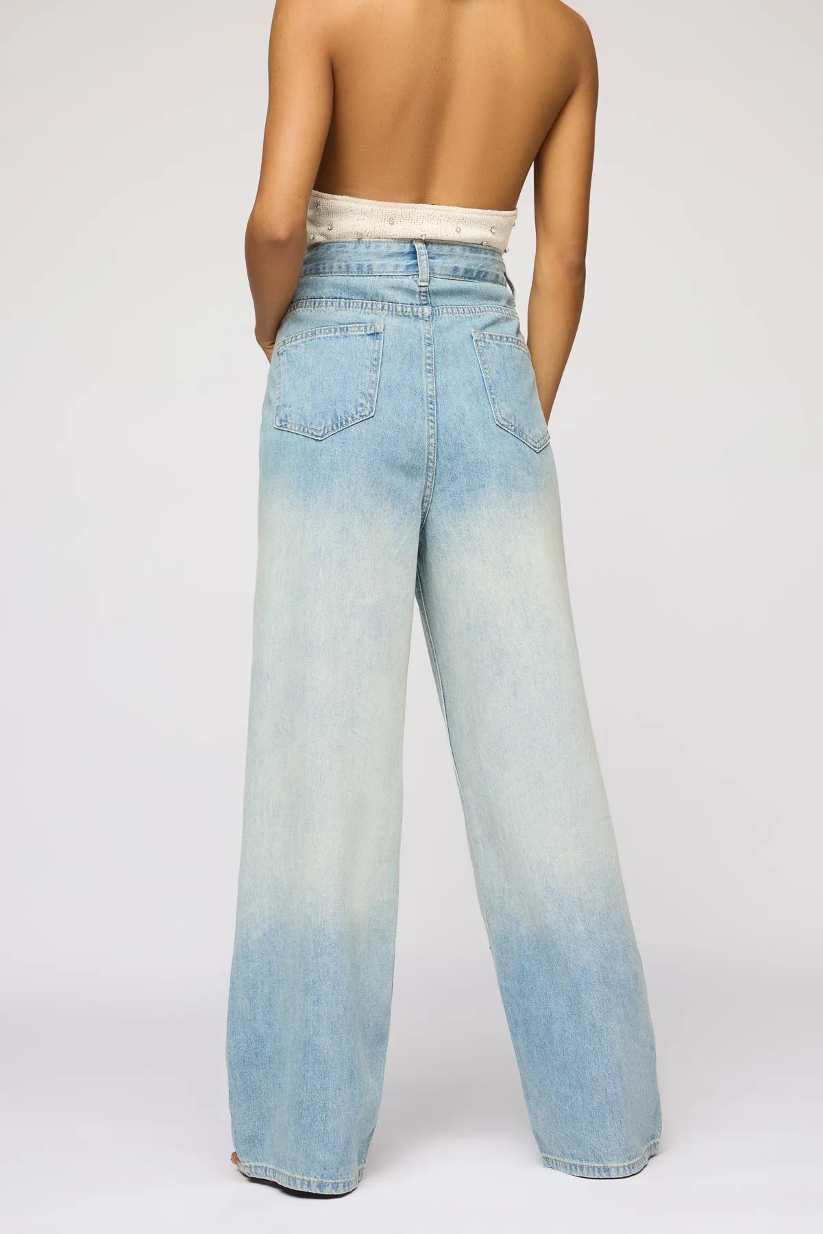 Brightwater Blue Embellished Denim Korean Pants