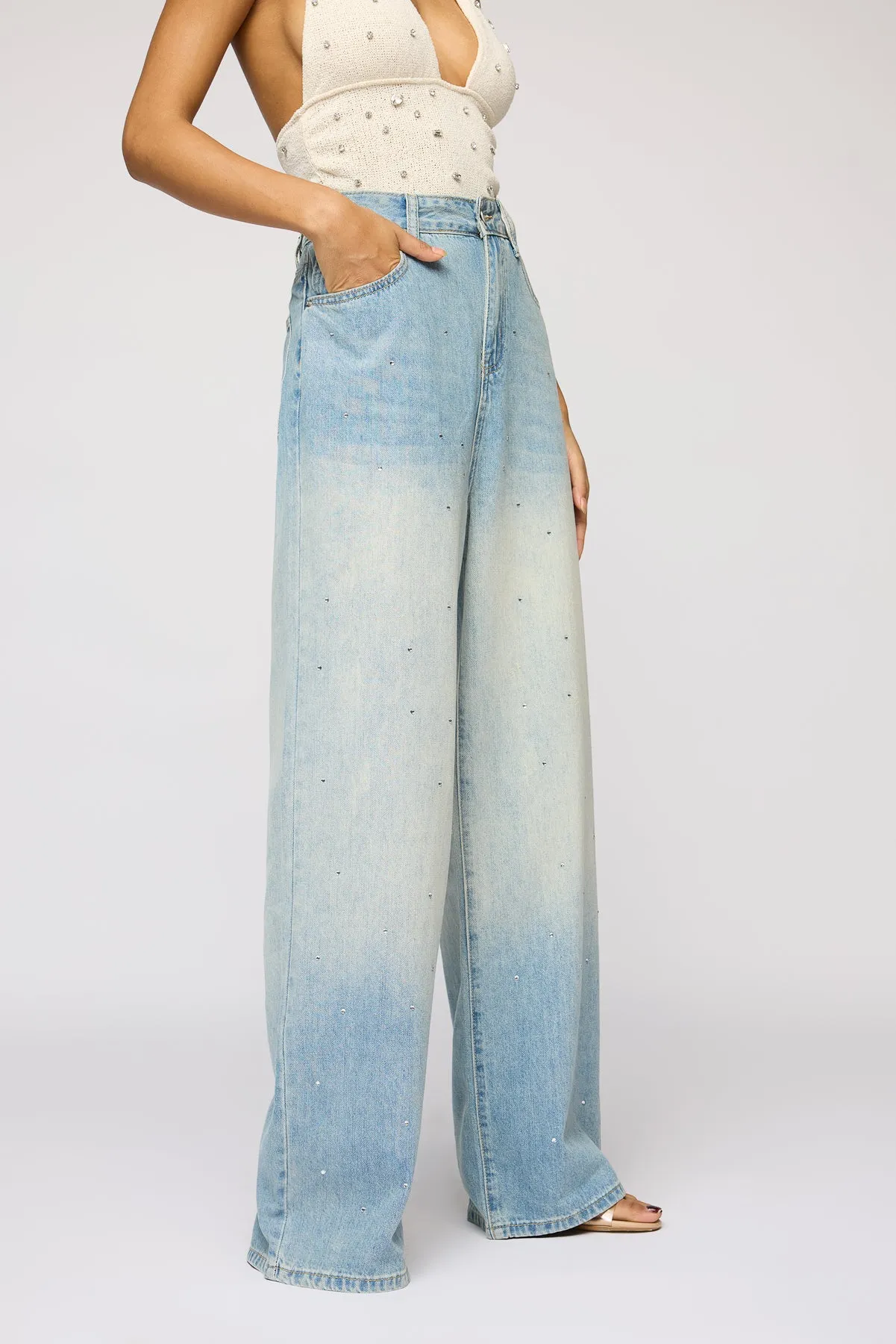 Brightwater Blue Embellished Denim Korean Pants