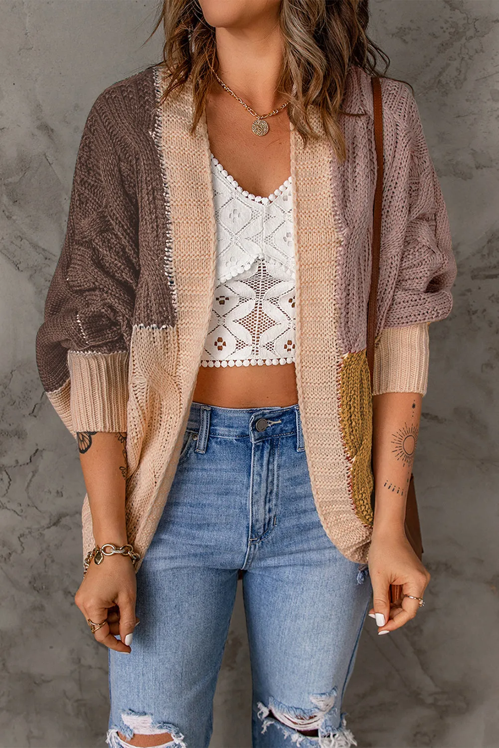 Brown Color Block Cardigan