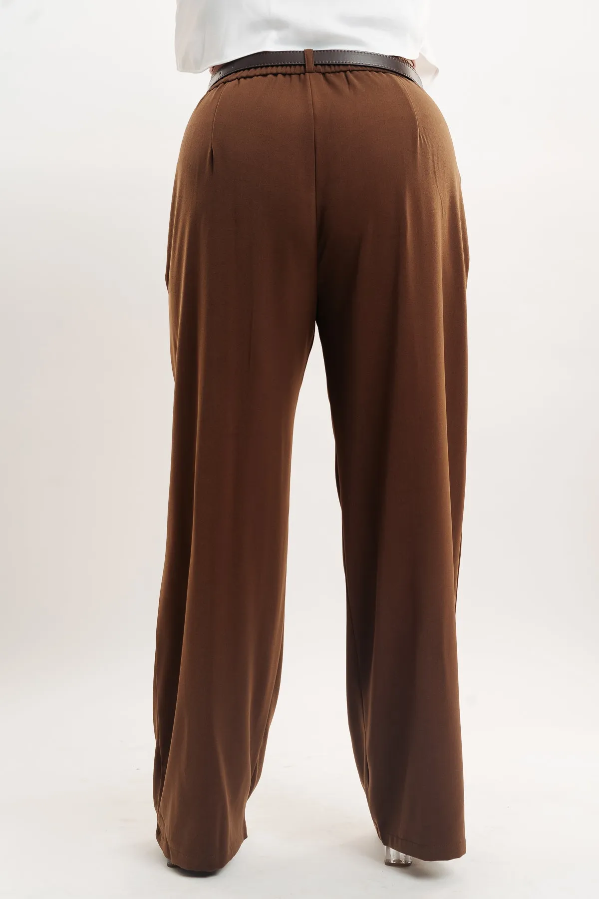 Brown Pleated Straight Fit Curve Korean Pants