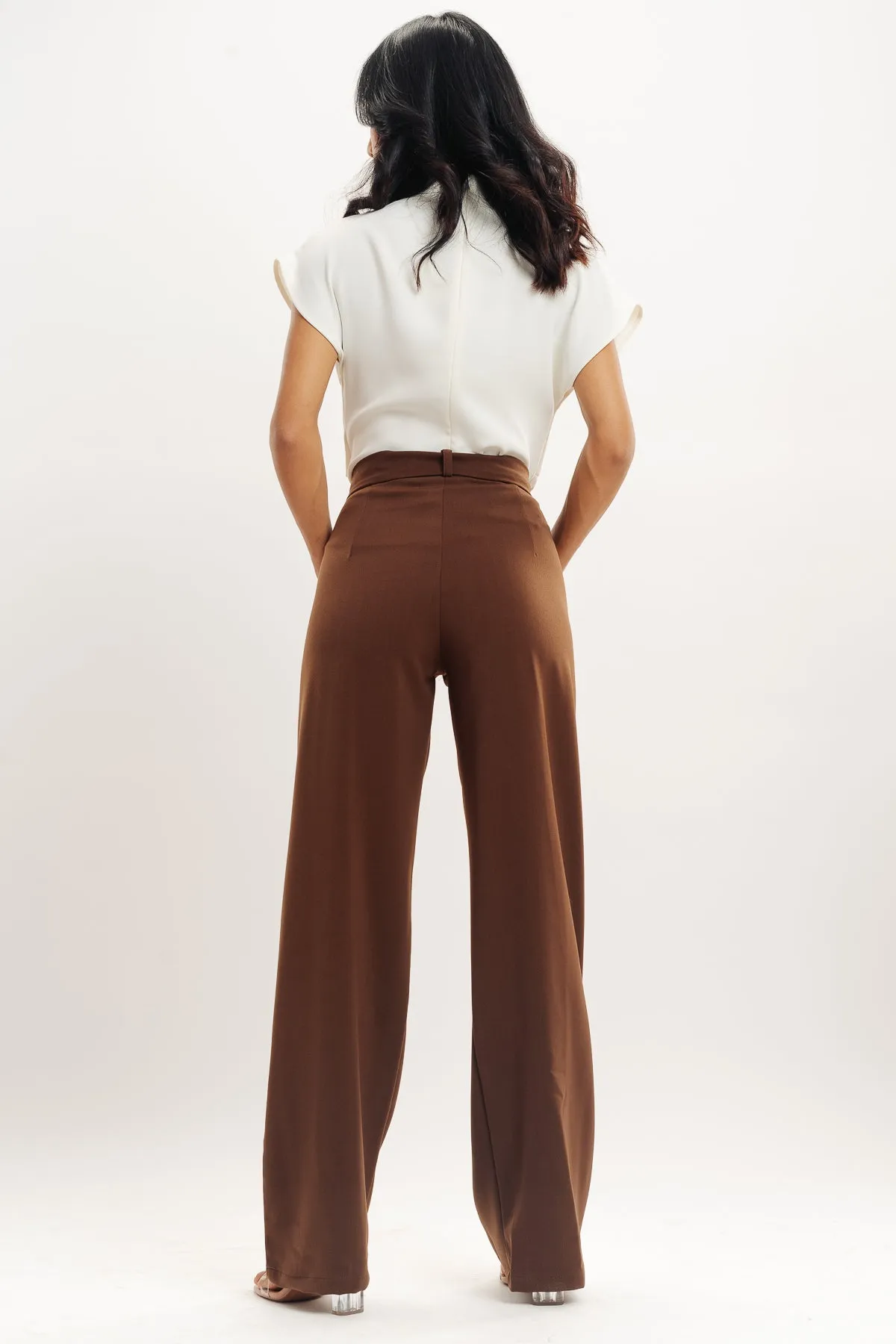 Brown Pleated Straight Fit Korean Pants