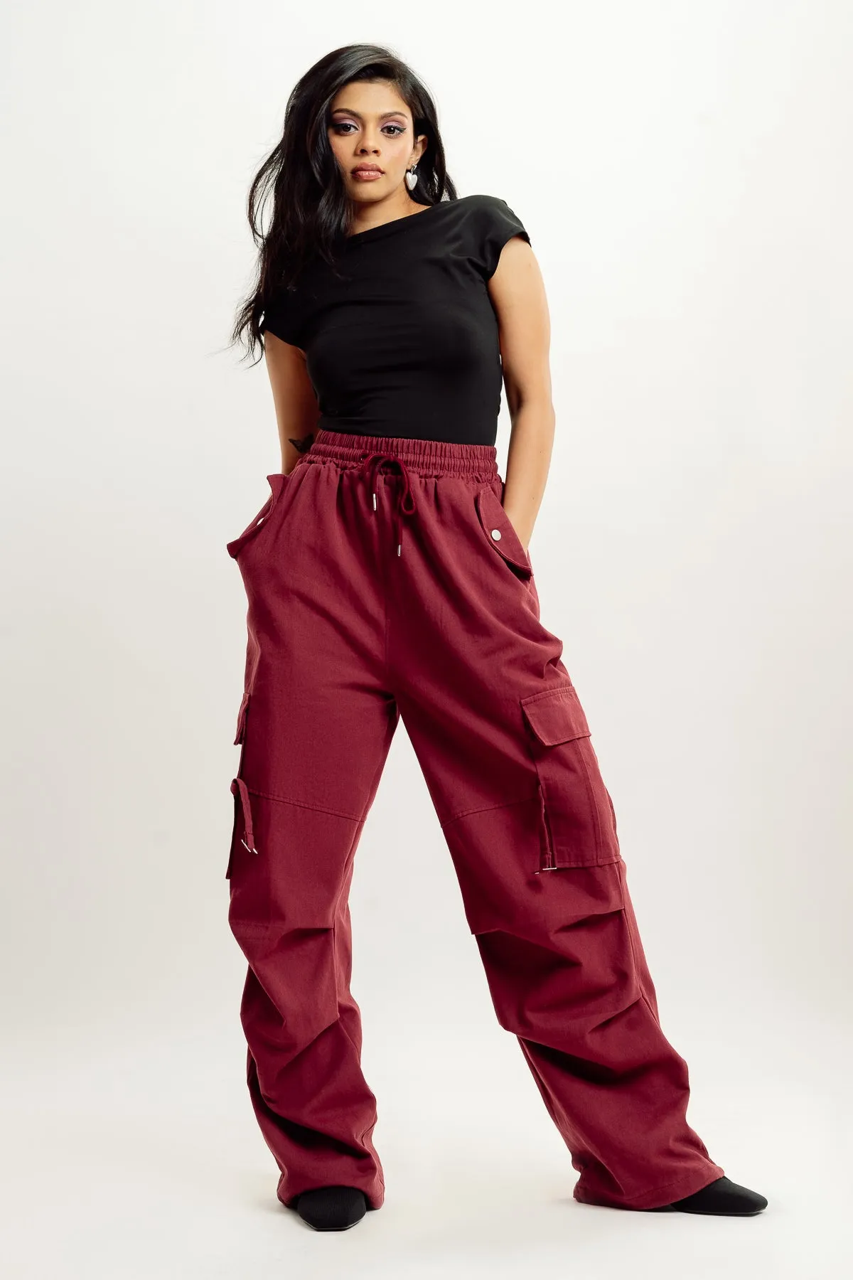 Burgundy Street Style Cargo Pant