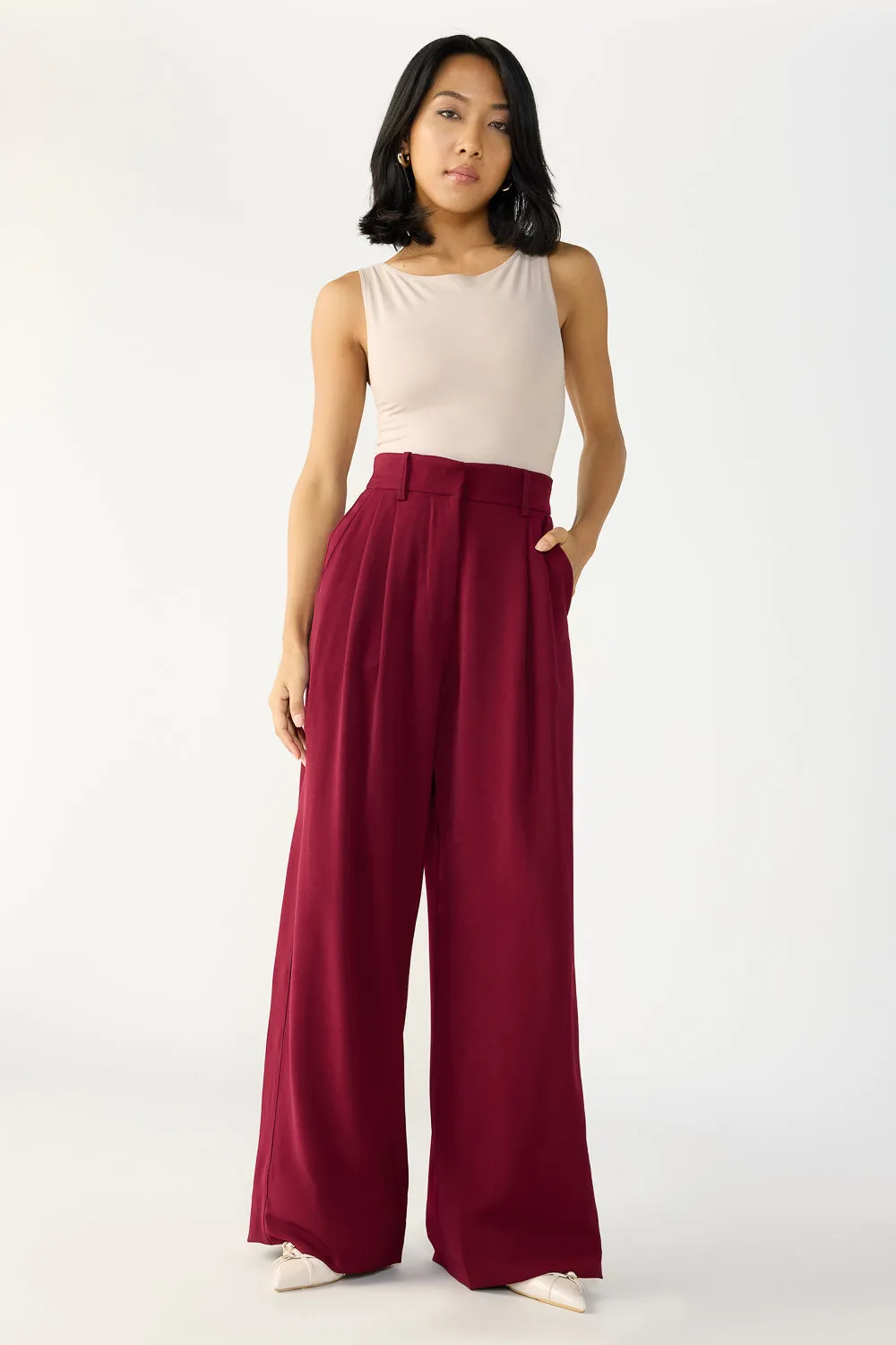 Burnt Maroon Adjustable Korean Pants