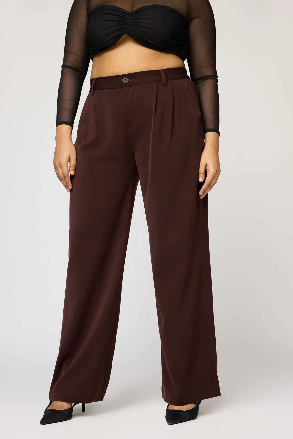 Burnt Sienna Curve Pleated Straight Korean Pants