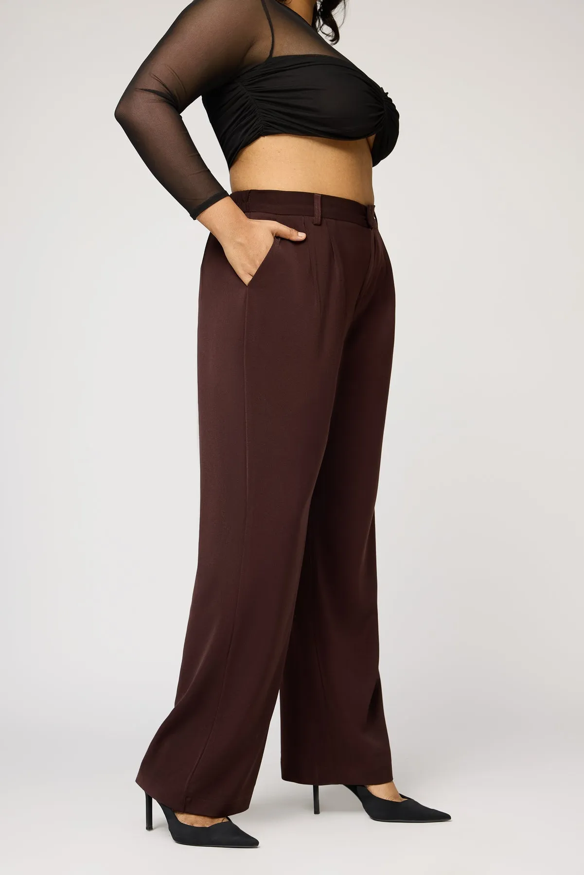 Burnt Sienna Curve Pleated Straight Korean Pants