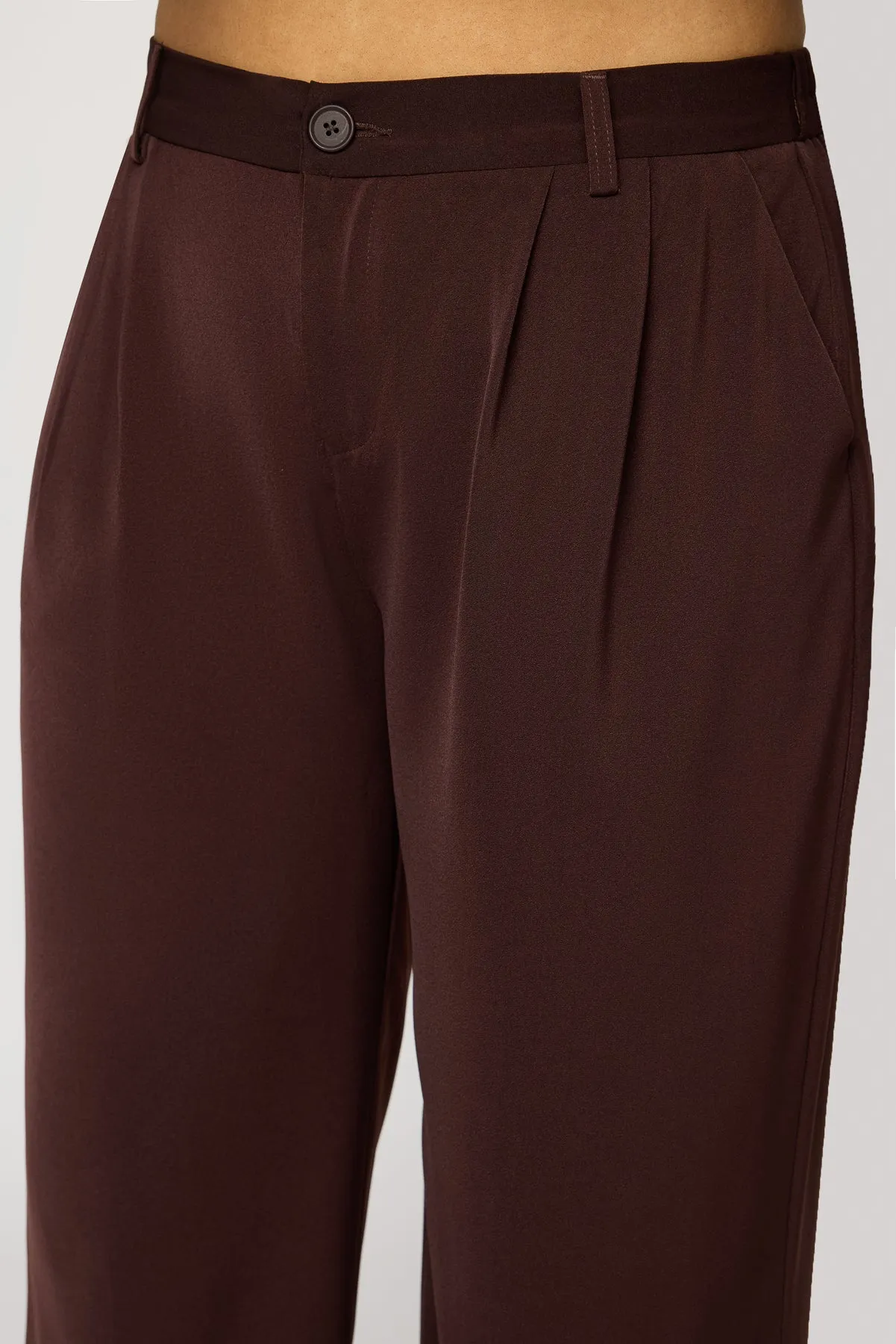 Burnt Sienna Curve Pleated Straight Korean Pants