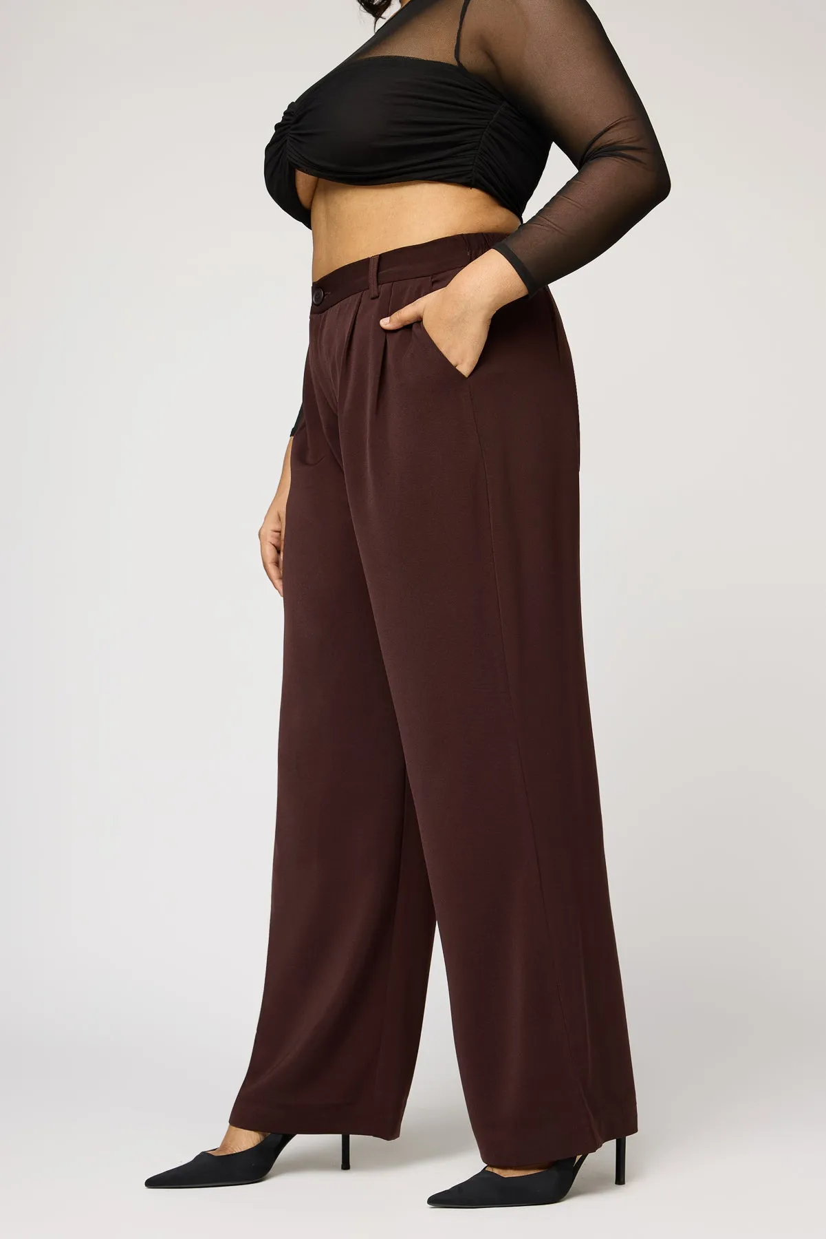 Burnt Sienna Curve Pleated Straight Korean Pants