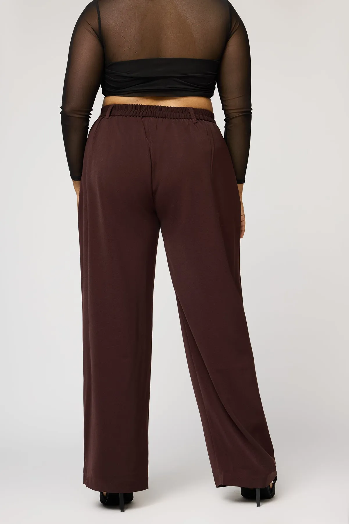 Burnt Sienna Curve Pleated Straight Korean Pants