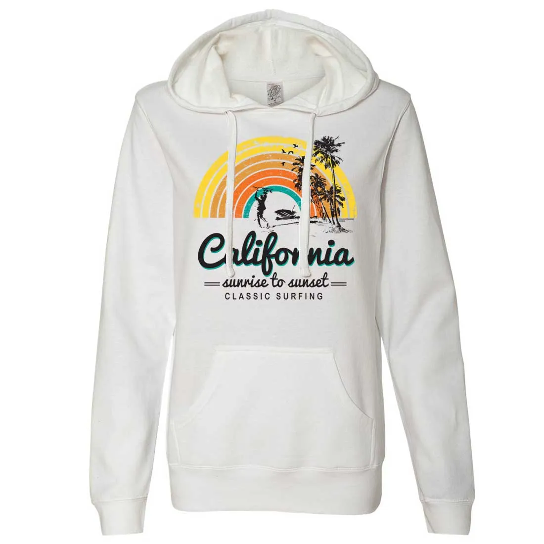 California Classic Sunrise Surfing Ladies Lightweight Fitted Hoodie