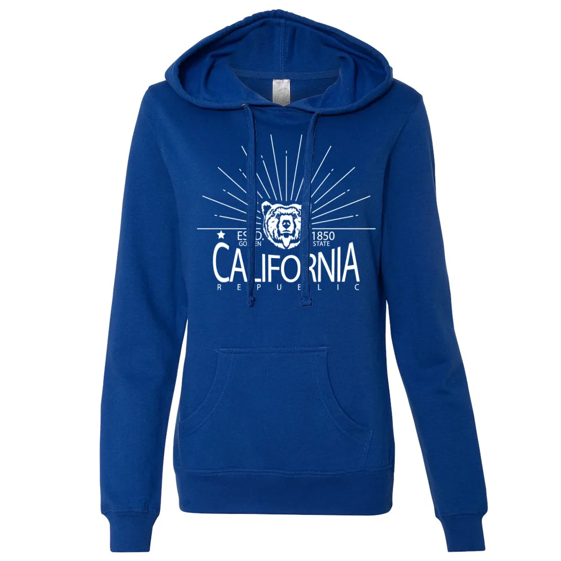 California Golden State White Print Ladies Lightweight Fitted Hoodie