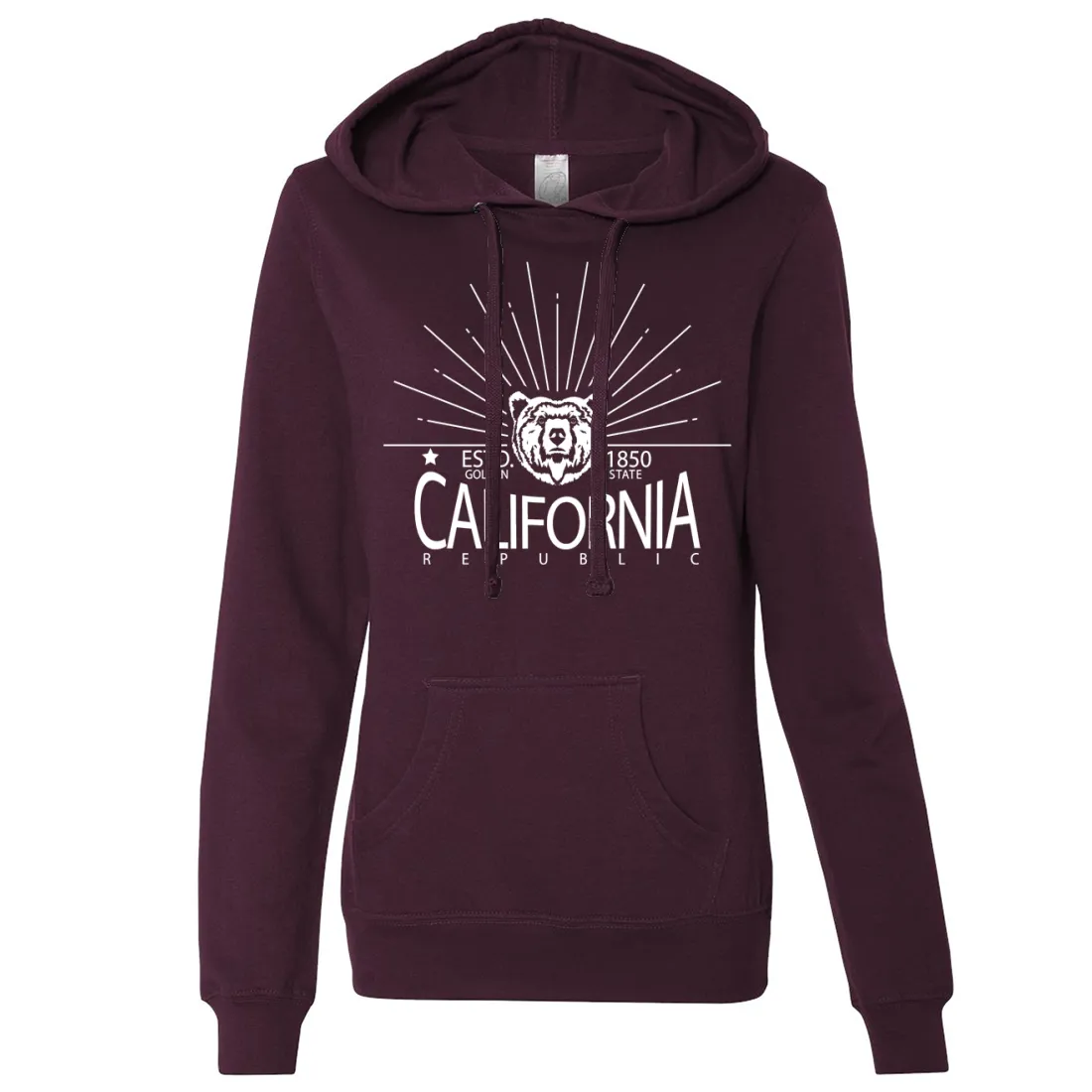 California Golden State White Print Ladies Lightweight Fitted Hoodie