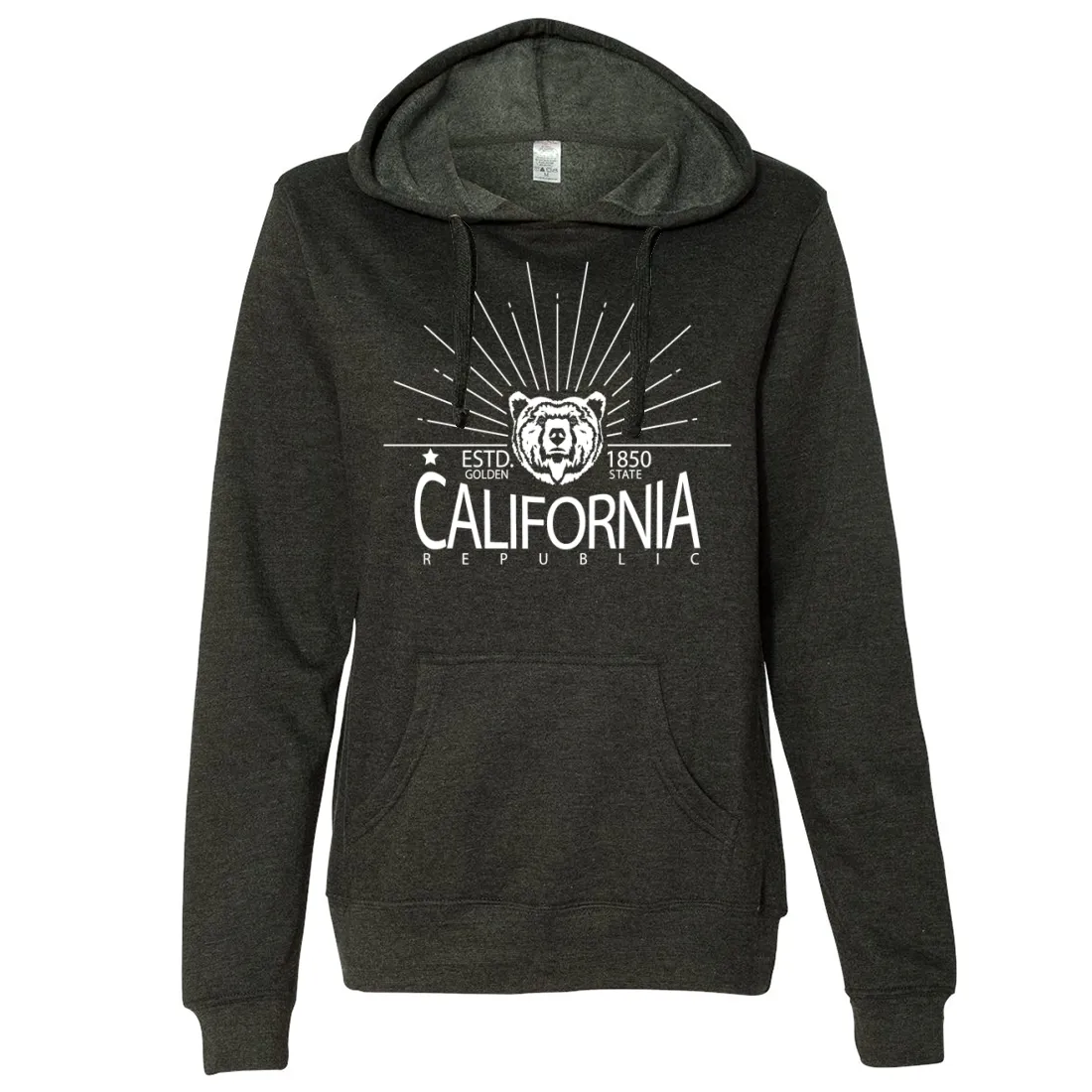 California Golden State White Print Ladies Lightweight Fitted Hoodie