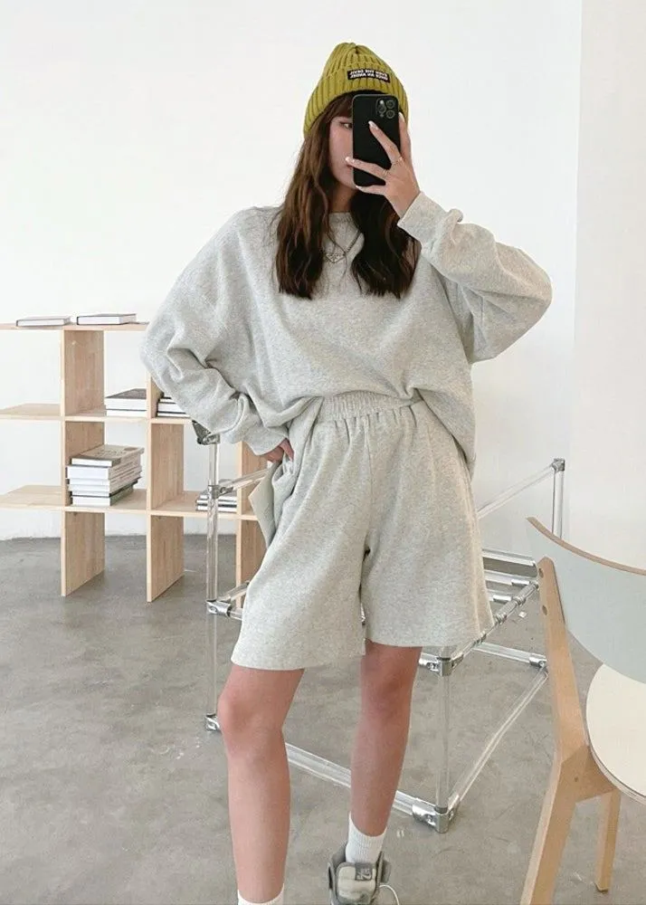 Casually Gray sweatshirt   shorts loungewear set