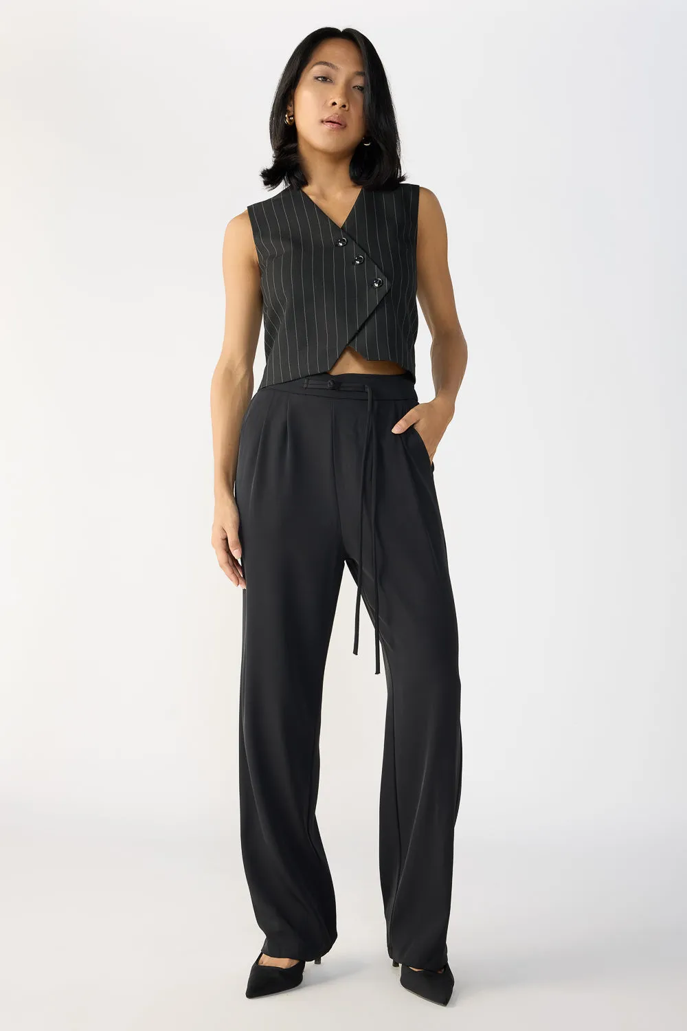 Caviar Black Knotted Waist Korean Pants