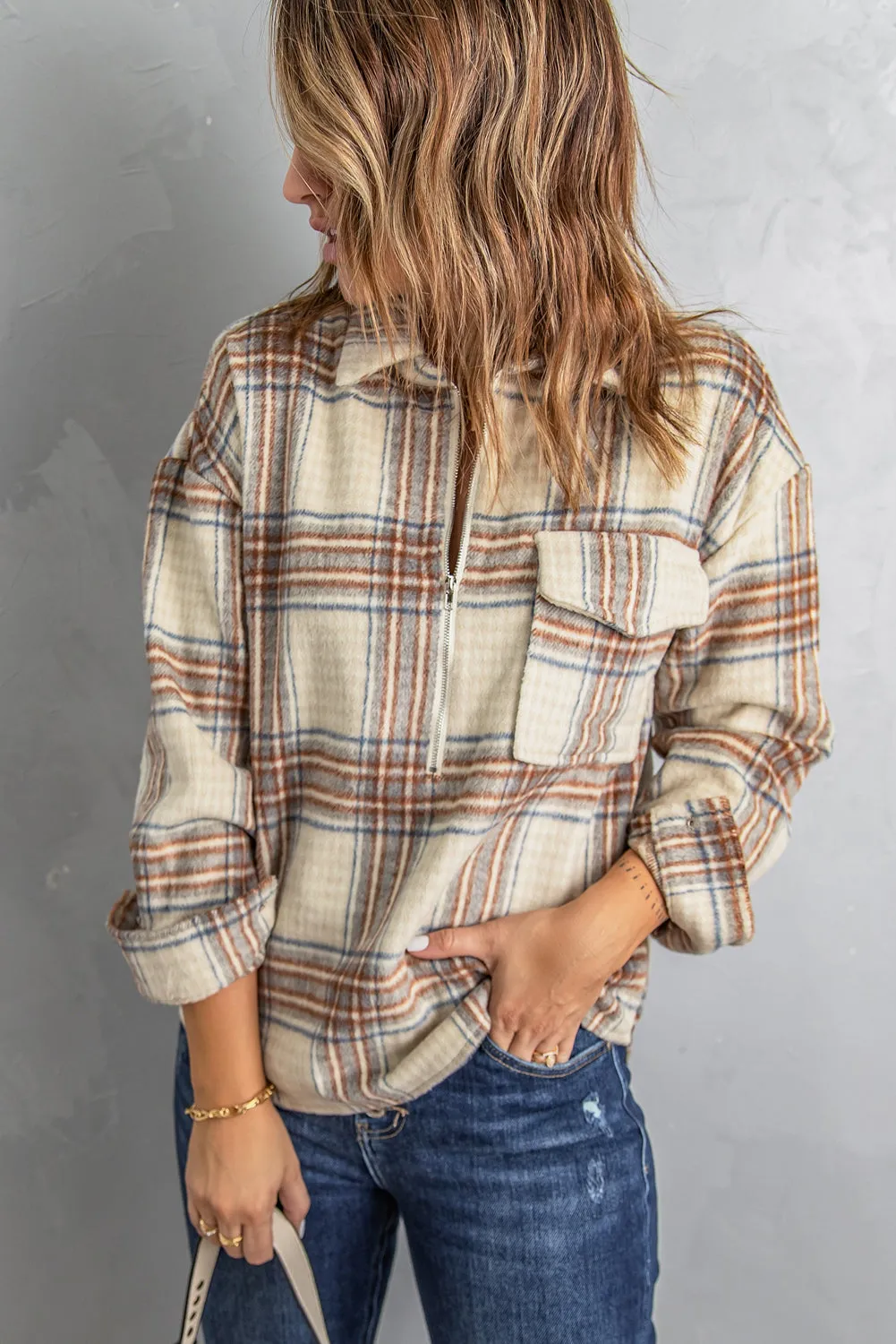 Chest Pocket Plaid Sweatshirt