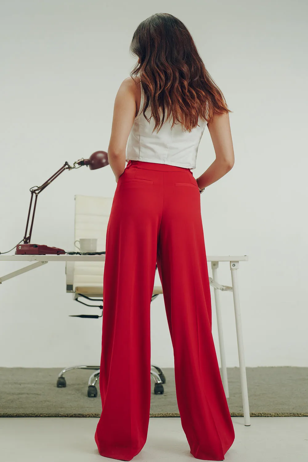 Classic Red Pleated Korean Pants