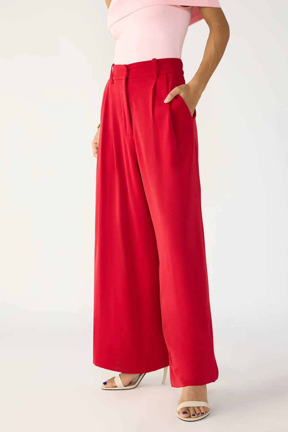 Classic Red Pleated Korean Pants