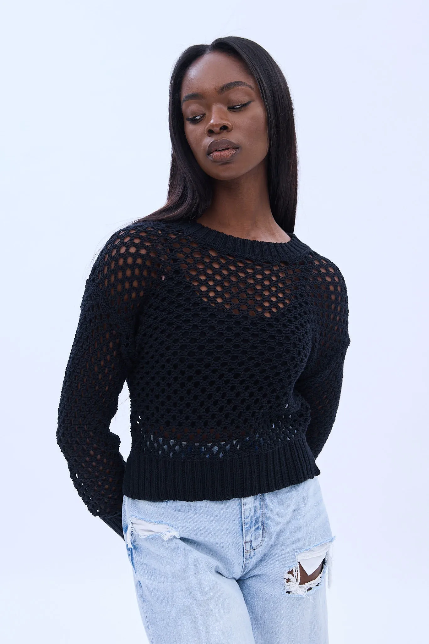 Crochet Crew Neck Pullover Sweater