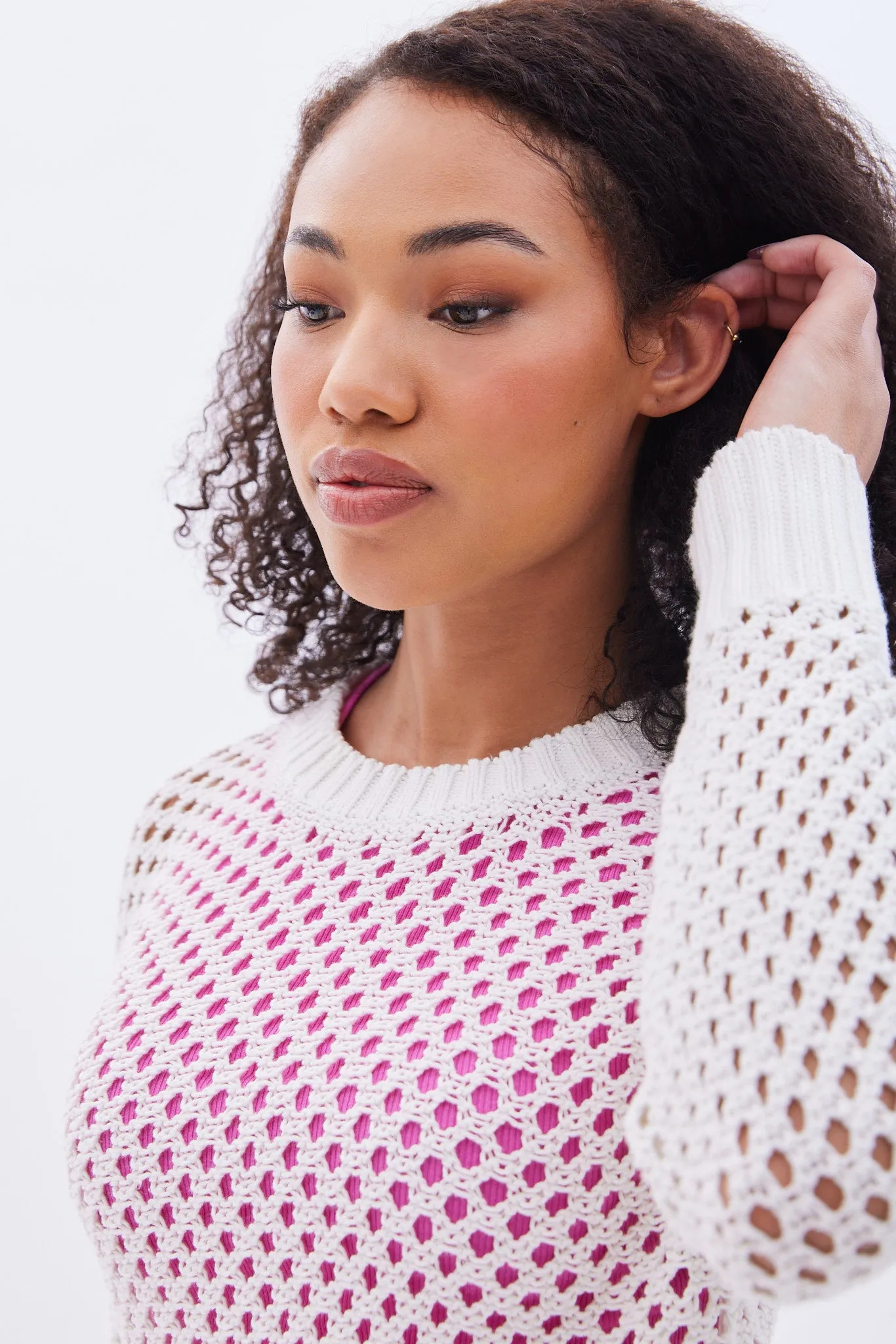 Crochet Crew Neck Pullover Sweater