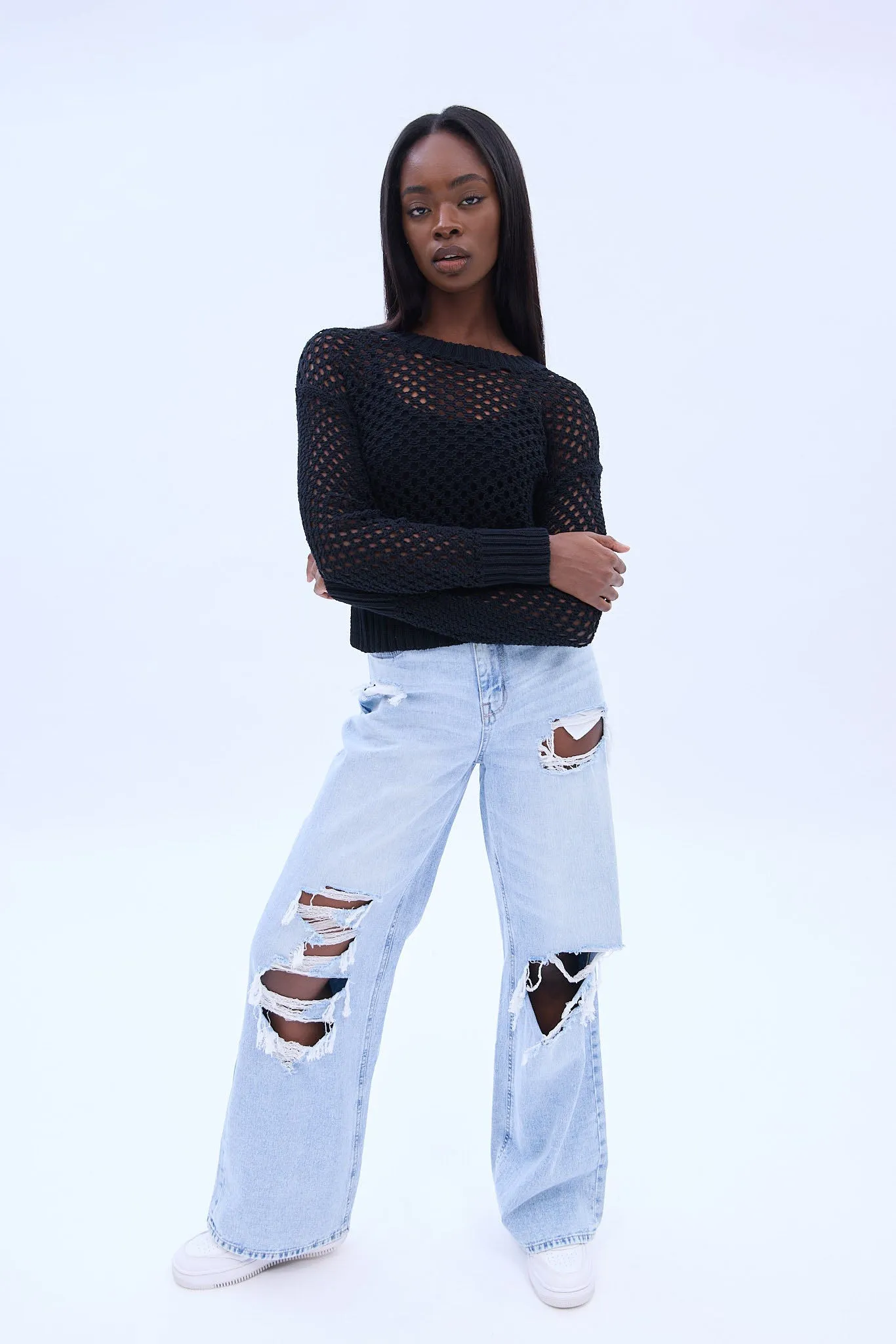 Crochet Crew Neck Pullover Sweater