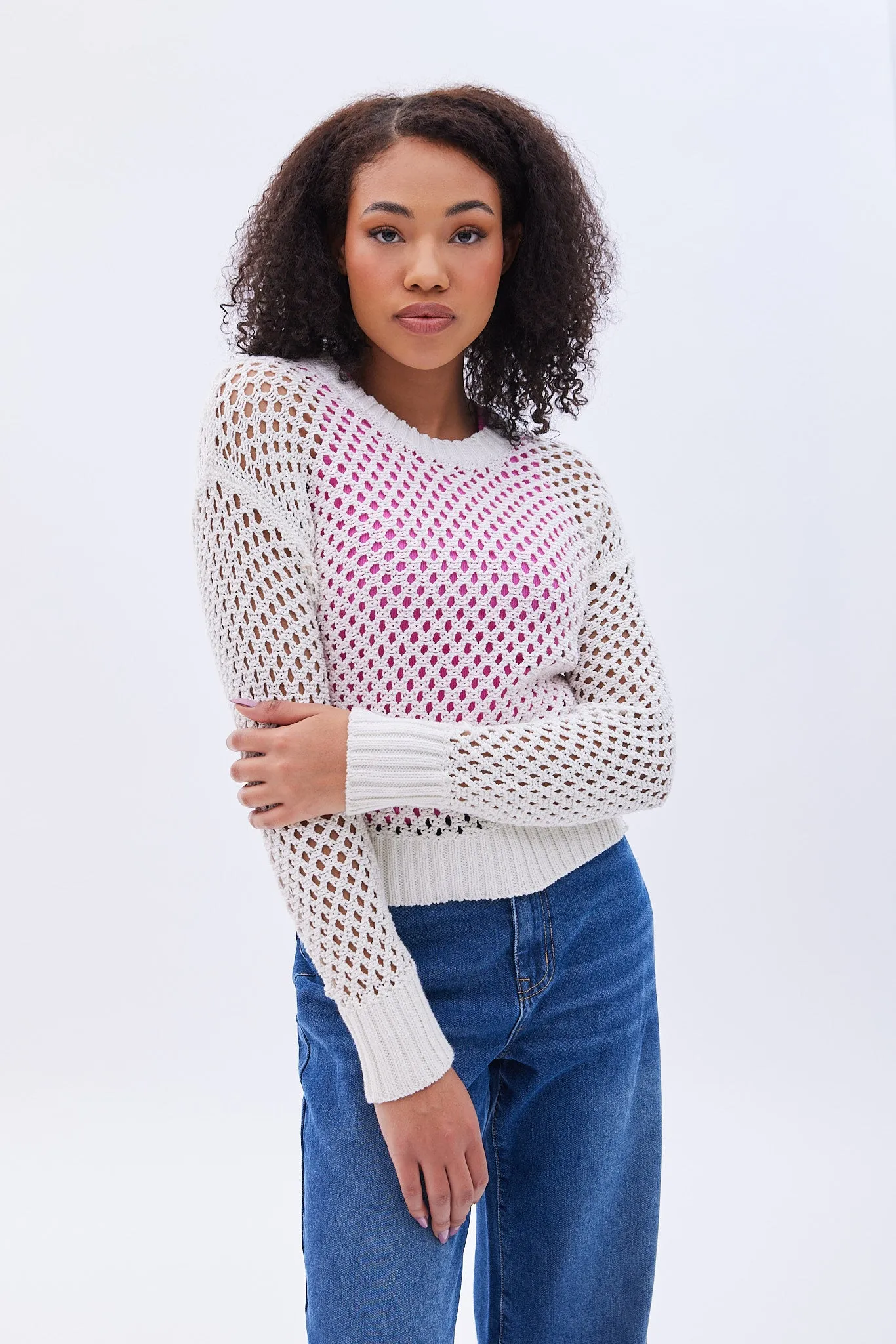 Crochet Crew Neck Pullover Sweater