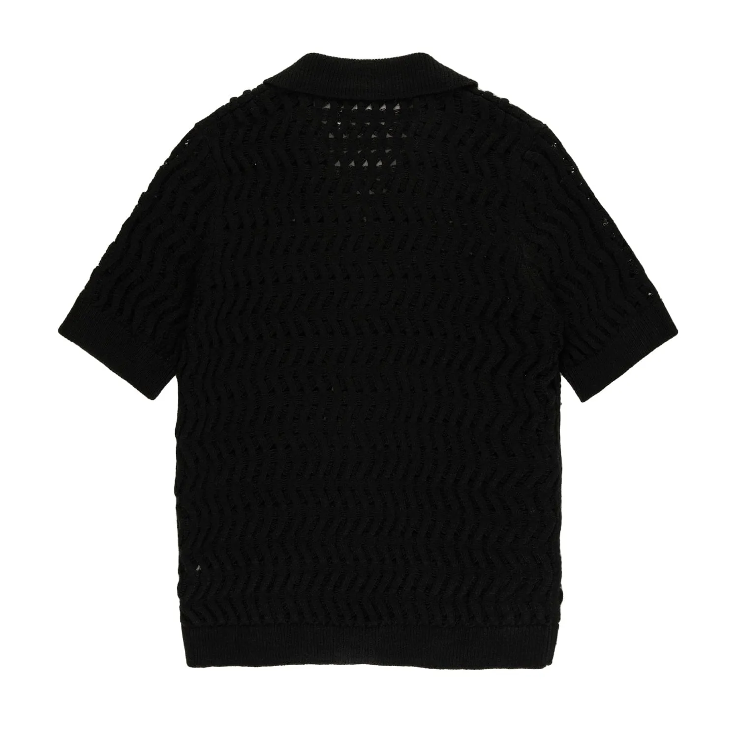 CROCHET STYLE KNITTED REVERSE SHIRT - BLACK