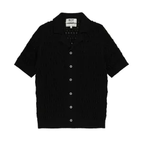 CROCHET STYLE KNITTED REVERSE SHIRT - BLACK