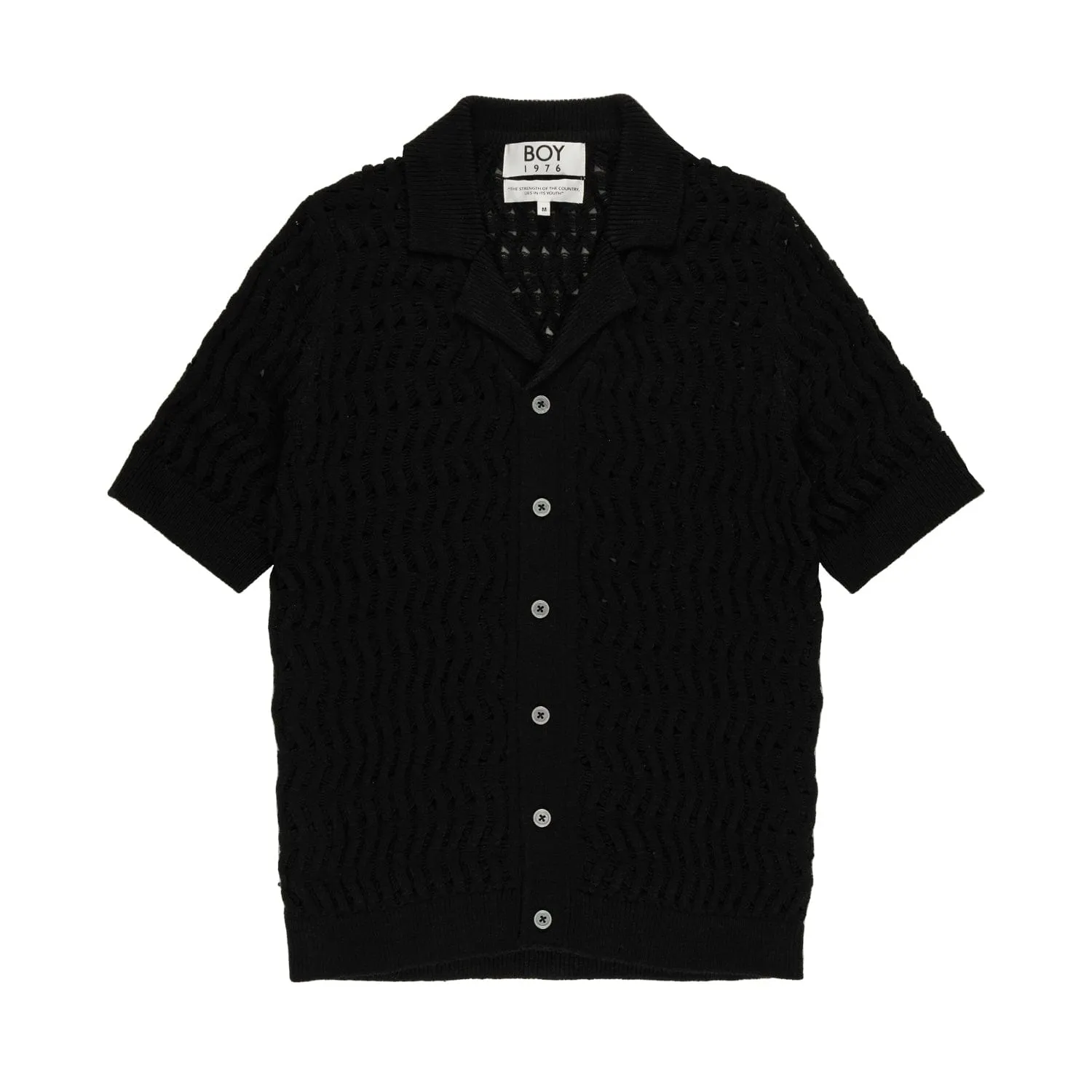 CROCHET STYLE KNITTED REVERSE SHIRT - BLACK