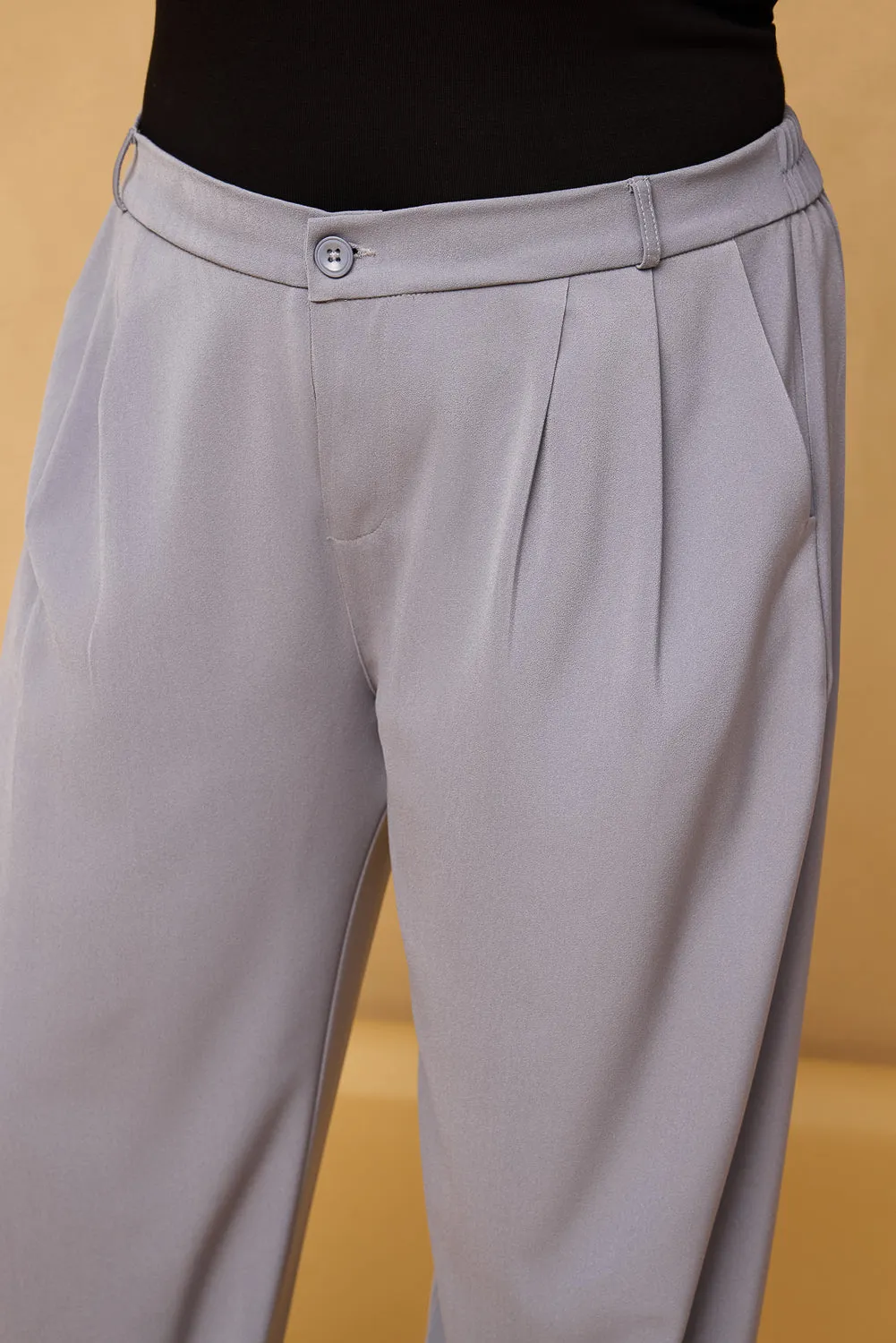 Curve Ash Grey Pleated Korean Pants