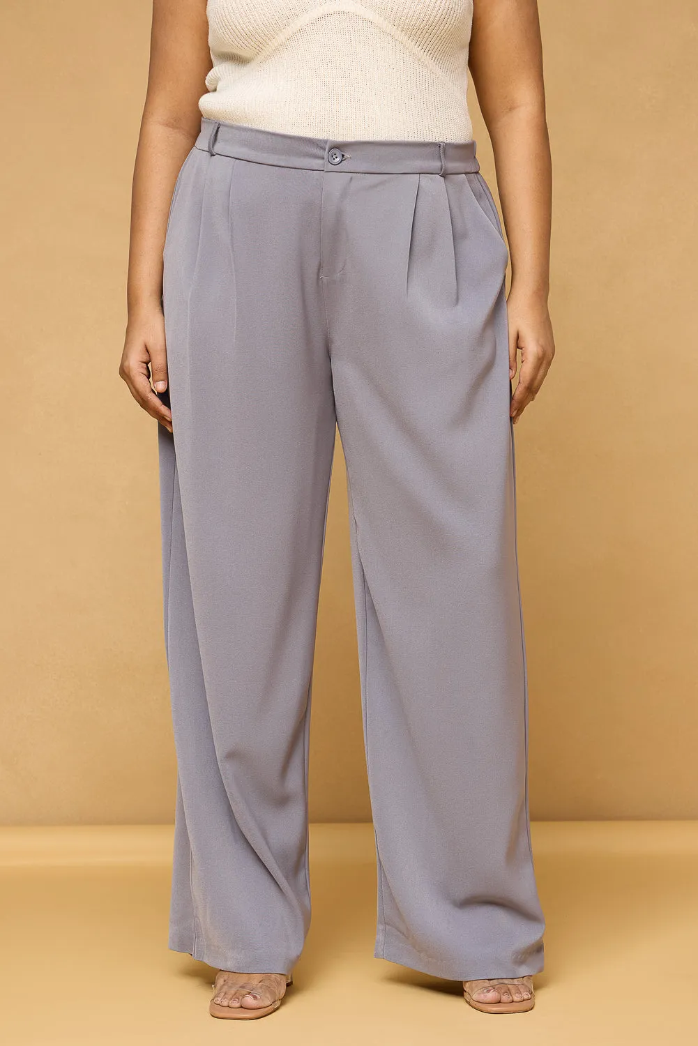 Curve Charcoal Grey Pleated Korean Pants