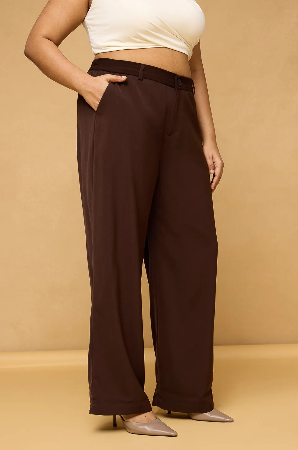 Curve Dark Brown Sleek Korean Pants