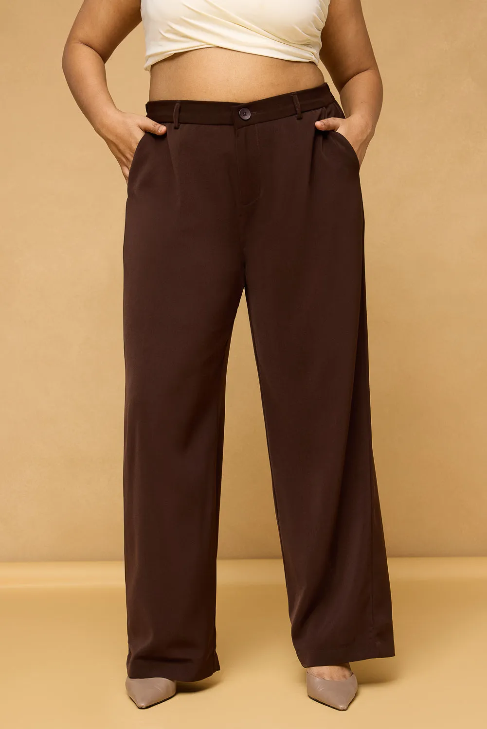 Curve Dark Brown Sleek Korean Pants