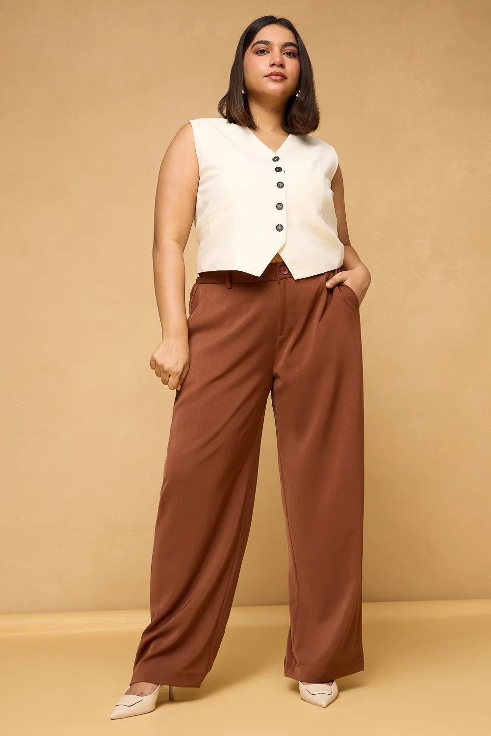 Curve Hazelwood Brown Sleek Korean Pants