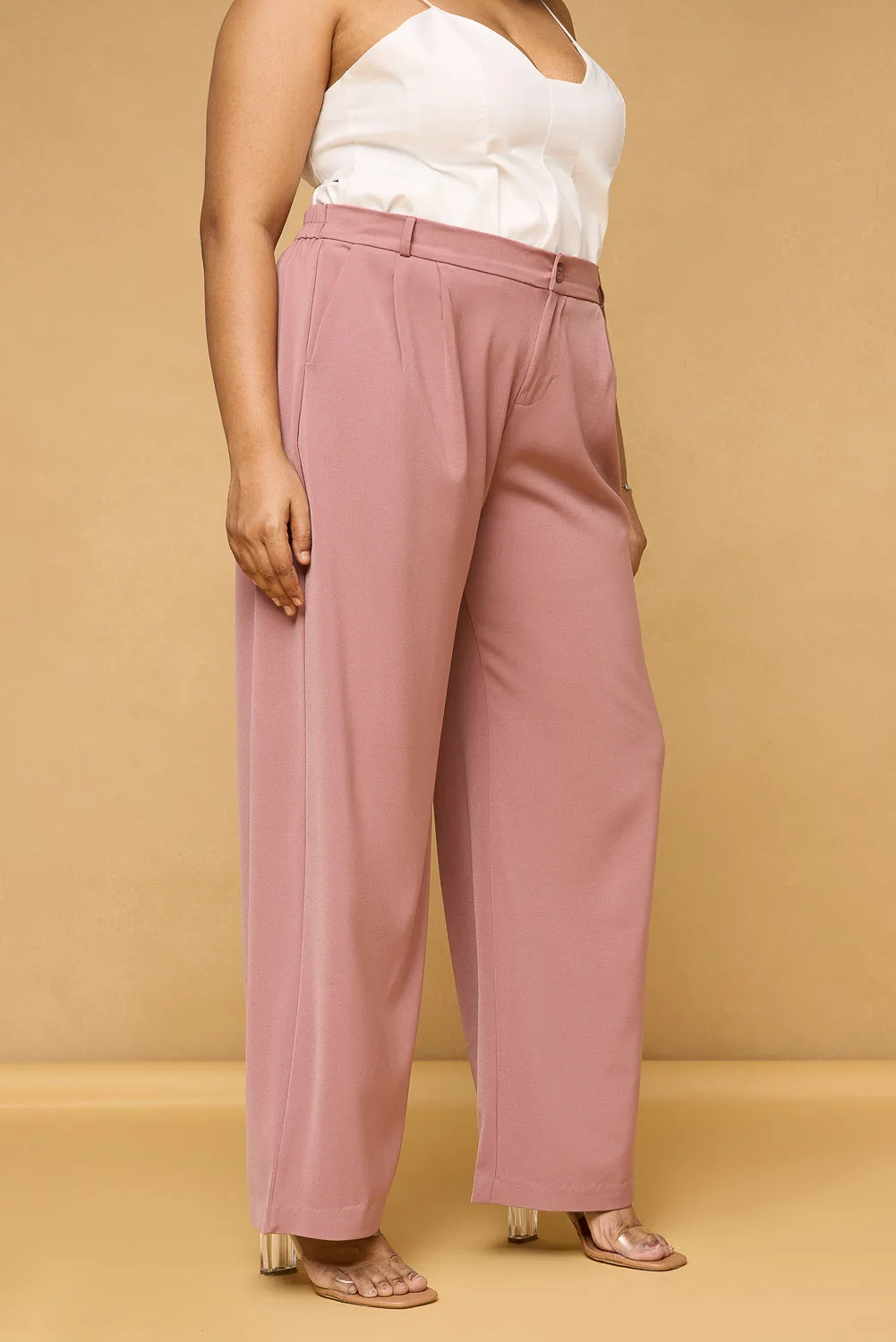 Curve Mauve Pink Pleated Korean Pants