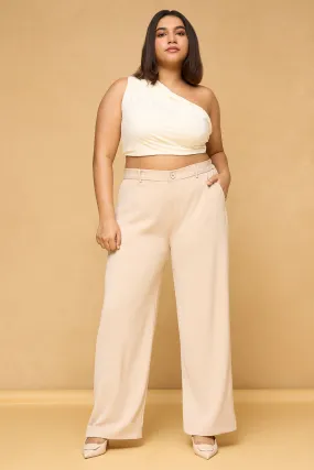 Curve Sand Beige Sleek Korean Pants