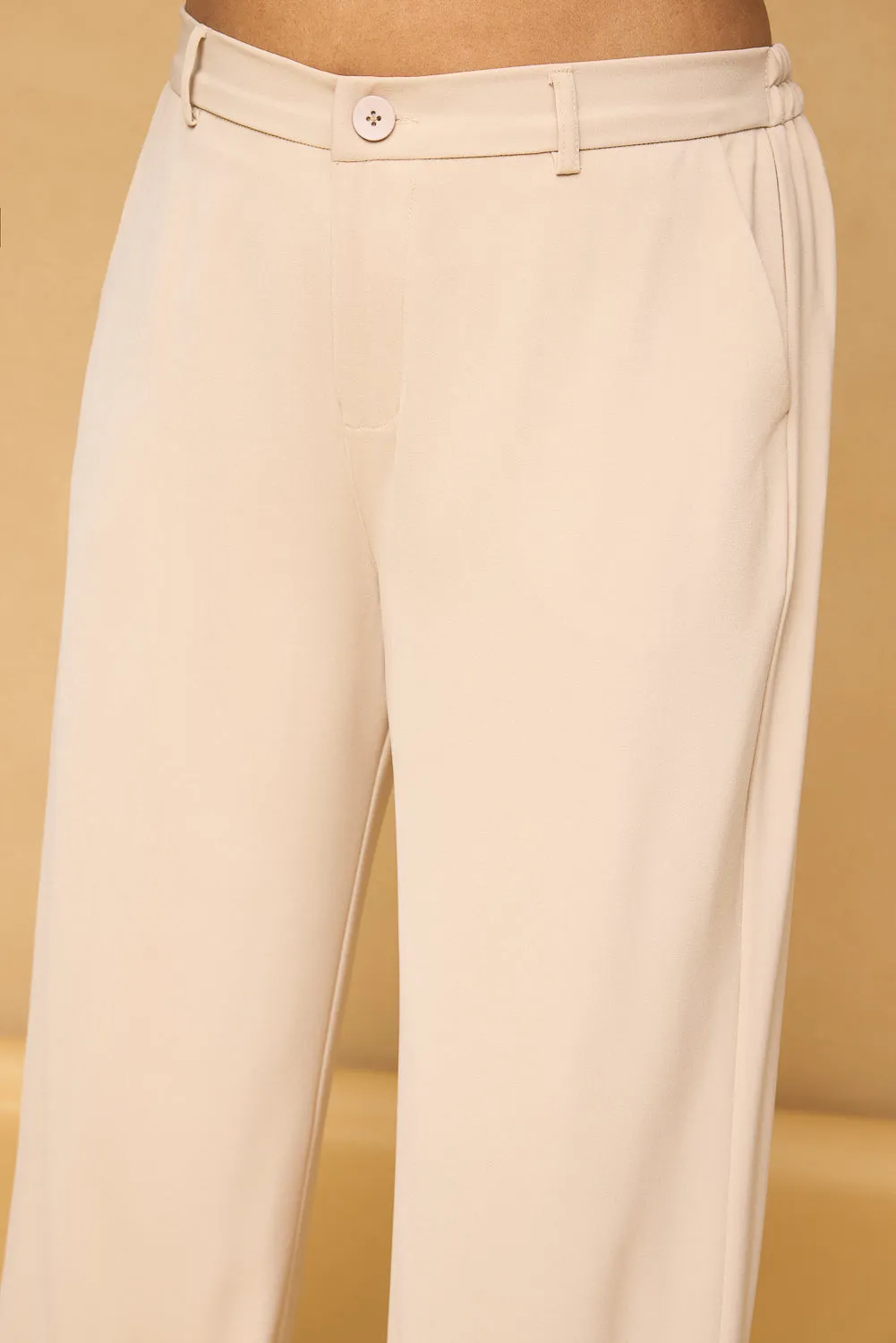 Curve Sand Beige Sleek Korean Pants