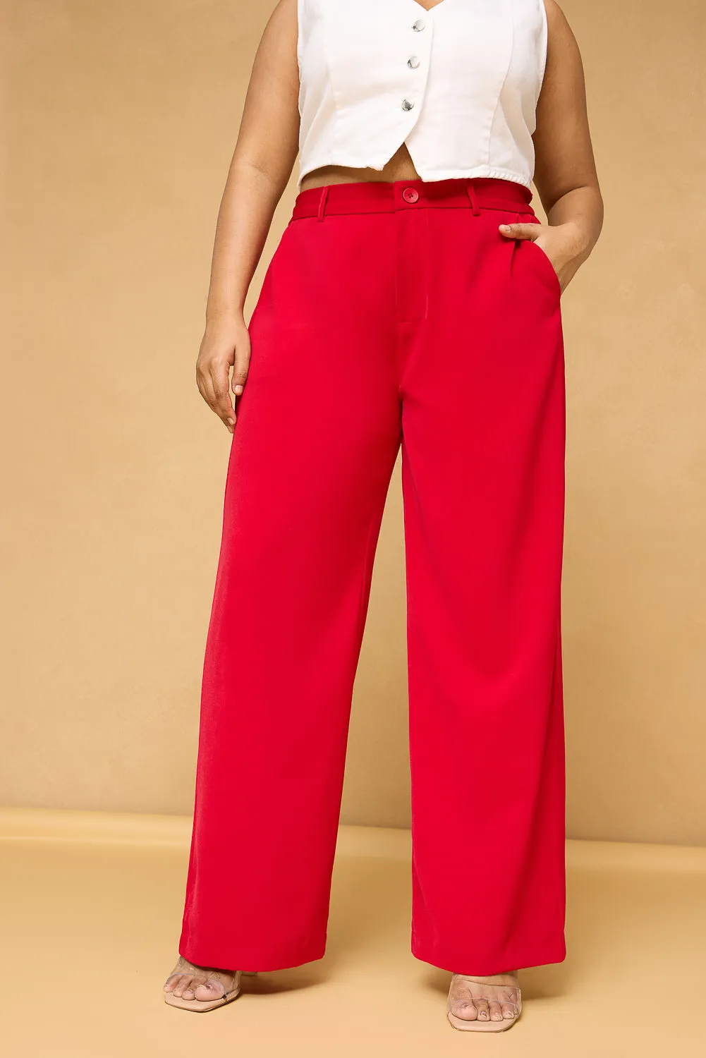 Curve Scarlet Red Sleek Korean Pants