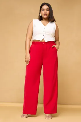 Curve Scarlet Red Sleek Korean Pants