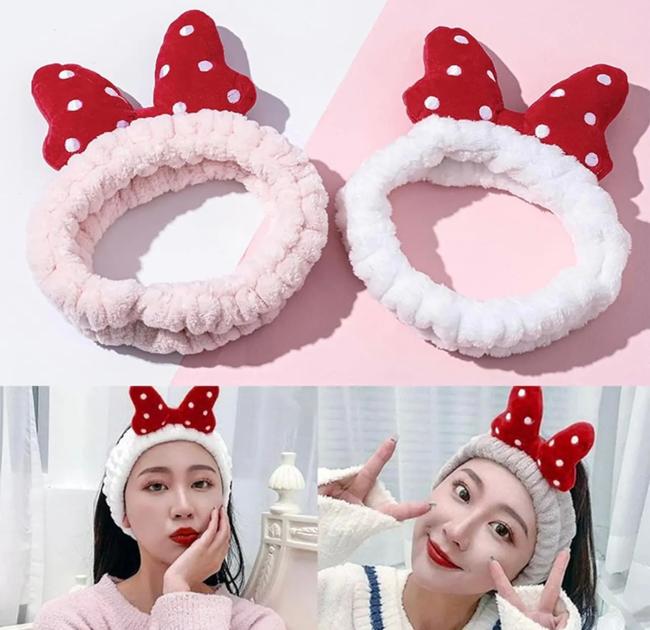 Cute Lovely Bow Makeup Headband for Washing Face, High Elasticity Bowknot Coral Fleece Skincare Headbands