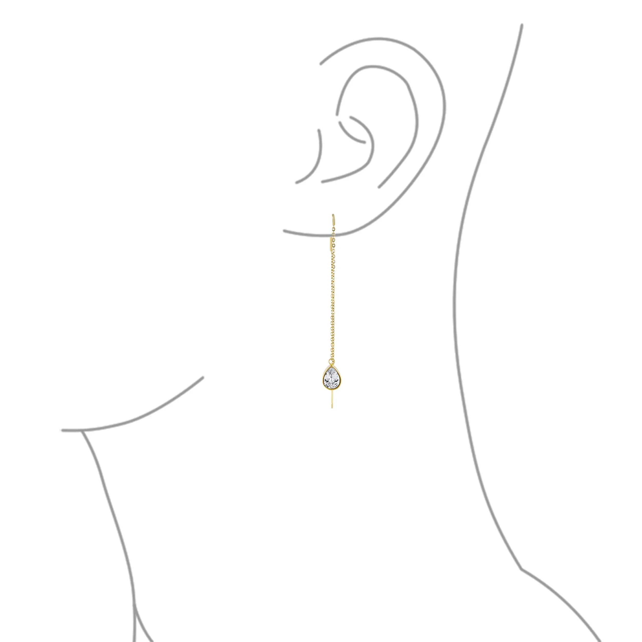 Dangle Chain CZ Teardrop Threader Earrings Rose Gold Plated Stainless