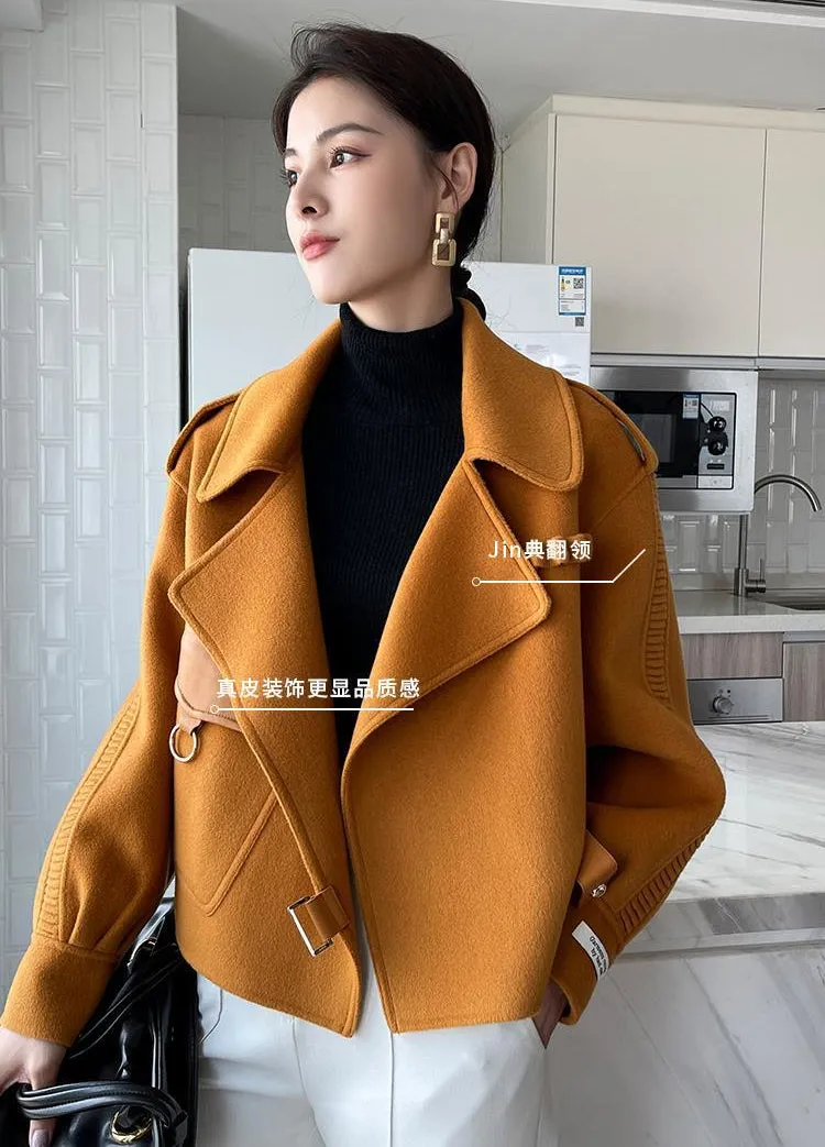 deanwangkt Women's Autumn Coat  Pockets Solid Loose Short Jackets Ladies Wool & Blends High Street Spring Woolen Coats for Women