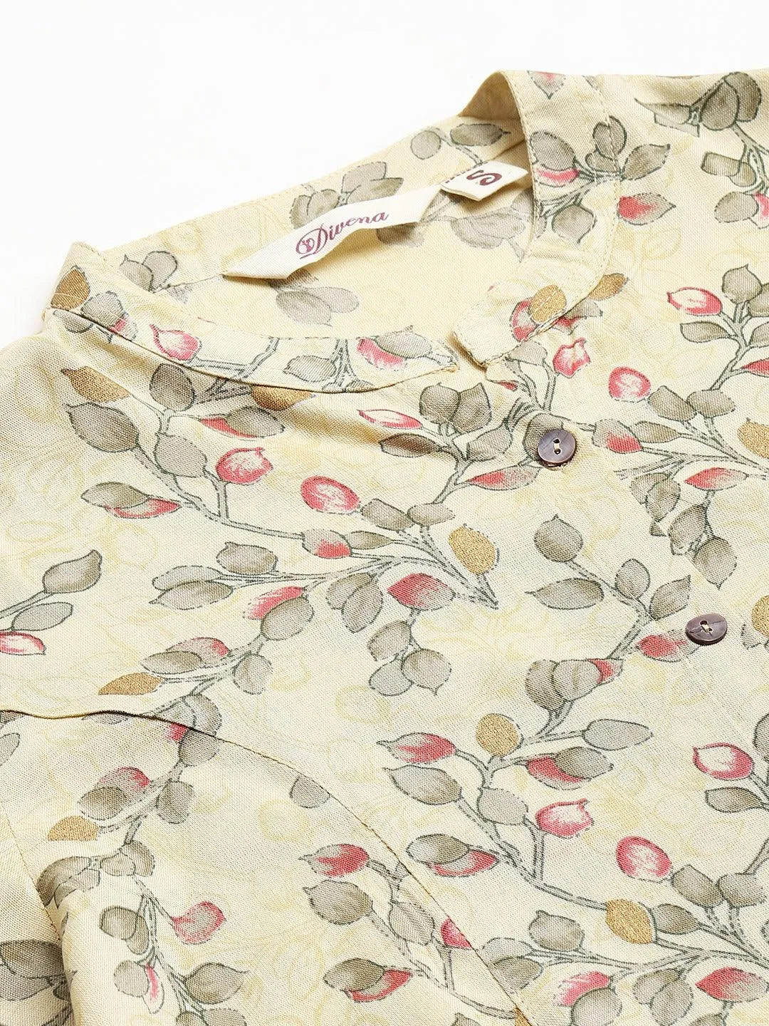 Divena Beige Floral Rayon A-line Shirts Style Top