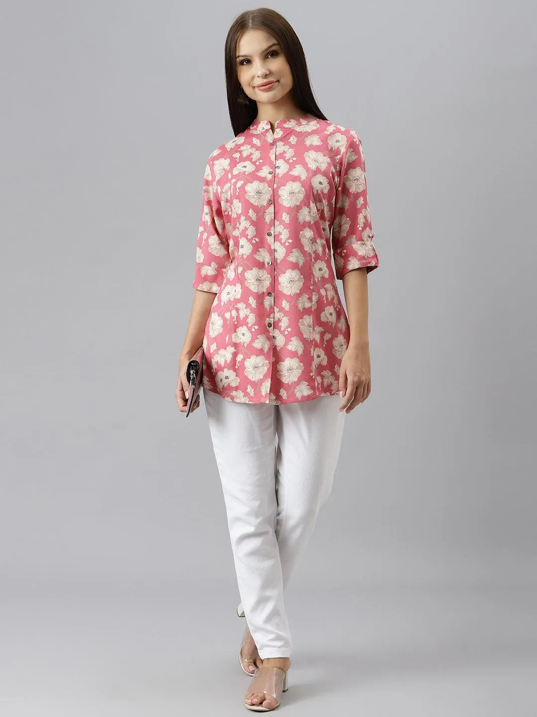 Divena Maroon Floral Rayon A-line Shirts Style Top