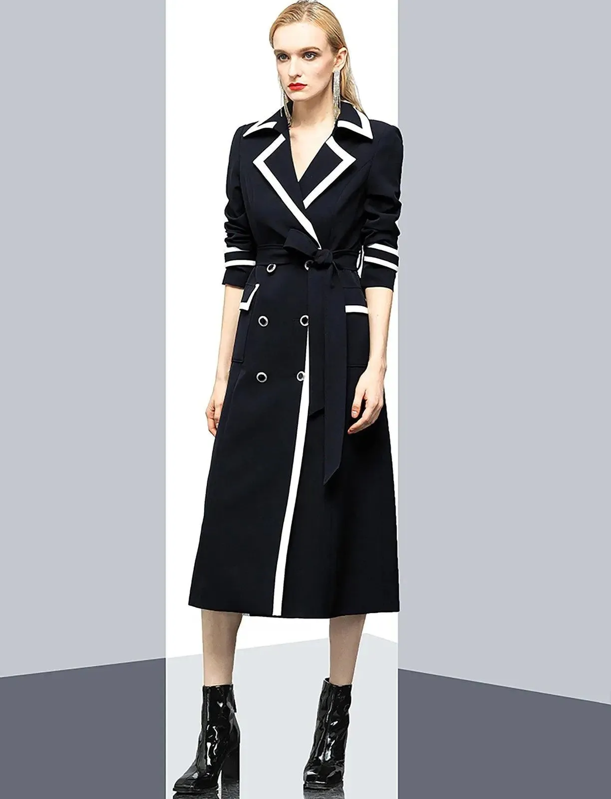 Double Breasted Belted Long Trench Coat